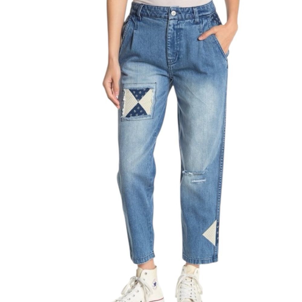 Free People We The Free Blue Patchwork Jeans Size 28